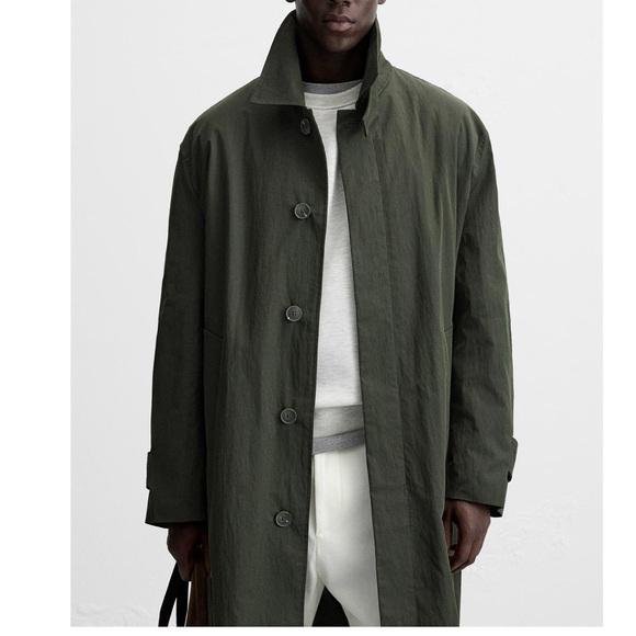 Zara men relaxed fit technical trench coat Khaki NWT - Picture 3 of 7